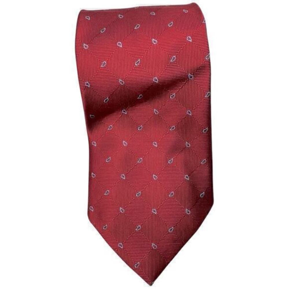 Brooks Brothers Men’s Red Burgundy Blue Tear Drop Print Silk Neck Tie